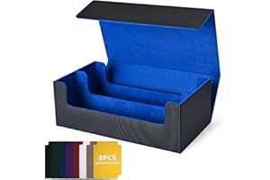 UAONO Card Storage Box for Trading Cards, 1200+ PU Leather Commander Card Deck Case, Magnetic Closure Card Holder Fits for Magic Game Cards (Black&Blue)