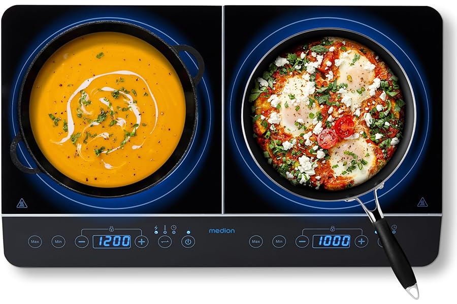 MEDION Dual Induction Plate with Two Hot Plates 3500 Watt 10 Temperature Levels LED Display MD 15324 Black