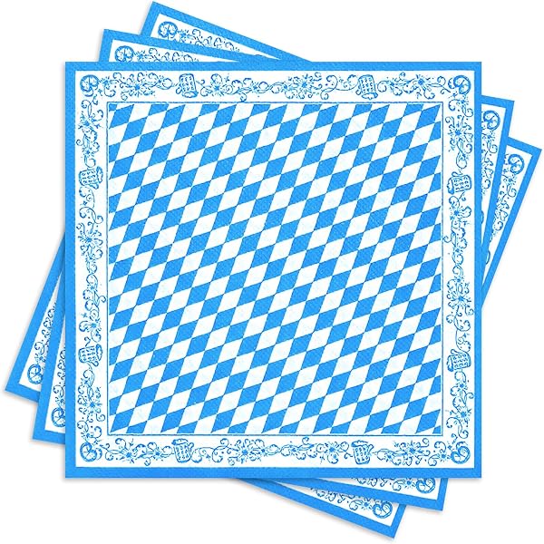 Oktoberfest Servietten Bayrisch Blau-weiß – 40 Stück, 33 X 33 Cm, Kariertes Tissue Für Feste & Gastronomie