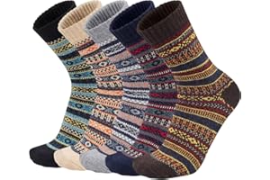 CHALIER FINERY 5 par damskich wełnianych skarpet zimowych, kolorowe, oddychające, miękkie, grube skarpety, jakość premium, wielokrotnego użytku, 35-41 EU