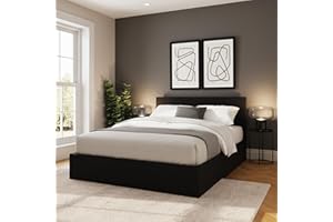 GFW Classic Leather Upholstered Ottoman Storage Bed With Gas Side Lift & Under Bed Storage, Small Double, Black