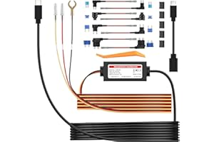 RHORAWILL Mini USB & Type C Hardwire Kit avec Câble ACC, 3.5m/11.5 pieds 12V/30V à 5V/2A, 8 Tap Câble Porte Fusible avec Protection Basse Tension, 24h Mode Parking, Compatible avec les Autres Dashcam