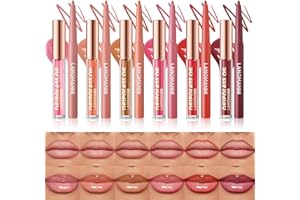 HQDA 12 Pcs Hydrating Lip Oils + Lip Liner Pencil Combo Sets, Nude Lipliner Glass Lip Glosses Long Lasting Non-Fading Waterproof Lip Makeup Set Gift For Women