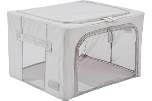 Periea ‘Beau’ Folding Collapsible Stackable Fabric Home Storage Boxes with Steel Frames (Grey, Small)