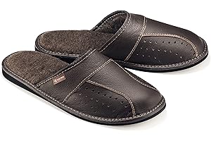 ESTRO Pantofle Męskie Domowe Kapcie Dla Mężczyzn Męskie Pantofle Skórzane Ciepłe Kapcie dla Mężczyzn MZ01