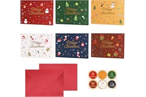 HCSSZ Christmas Cards Pack of 12, 6 Different Christmas Element Designs Multipack - Friendly Family Christmas Cards Bronzing Xmas Cards with Envelopes and Sticker
