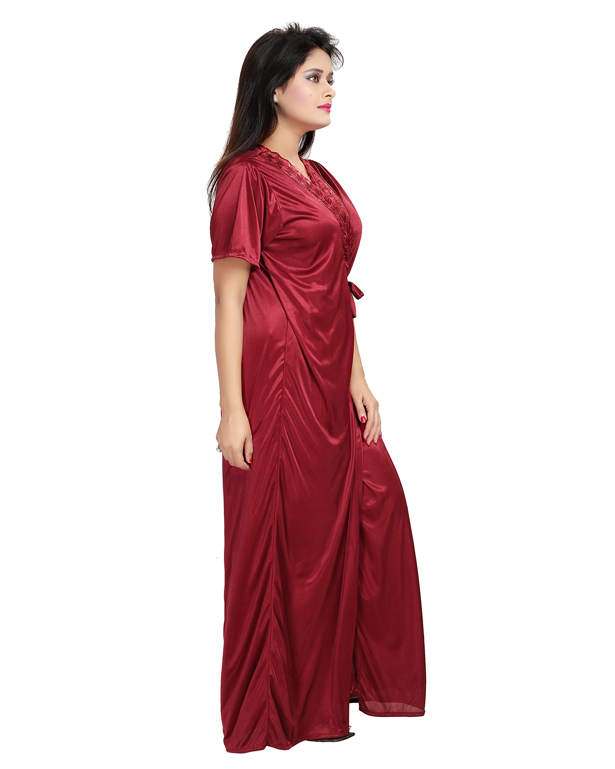 maroon nighty gown set