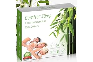 COMFIER SLEEP Coprimaterasso Impermeabile 150x200 cm – Coprimaterasso Antiacaro in 100% Bambù Traspirante – Protezione Morbida con Angoli Elaticizzati Silenzioso e Lavabile