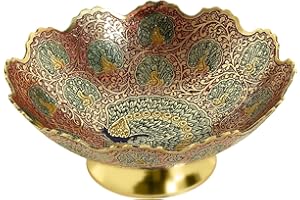 Zap Impex Cuenco decorativo de latón seco con trabajo de tallado, tamaño 17,7 cm, hermoso color rojo con diseño de pavo real, utensilios de cocina y regalo.