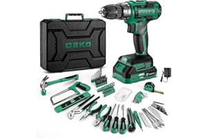DEKO Caisse à Outils Complète avec Perceuse Visseuse Sans Fil avec Batterie de 20 V, Mallette de 186 Pièces Vert, Boîte Professionnelle d'Outils Domestiques de Bricolage pour Bureaux et Jardin