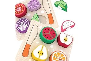 Bee Smart Wooden Play Food | Wooden Cutting Play Food | Vegetable & Fruit Puzzle Activity Toy | Kids Activity Montessori Educational Gifts for Preschool & Toddlers Boys & Girls | Includes 2 Puzzles