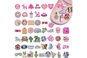 JAADU 50 Pièces charmes de chaussure crocs, pins crocs femme, Décorations de Chaussures Roses, Breloque pour Sabots Sandales pour garçons,filles,hommes,femmes