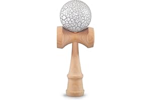 Kendama boule en bois de hêtre véritable, env. 6 cm Diamètre boule, bleu/noir oberflächenlackiert, jouet traditionnel en bois japonais, jeu, jeu d'adresse, Ganzoo (Blanc/Noir)