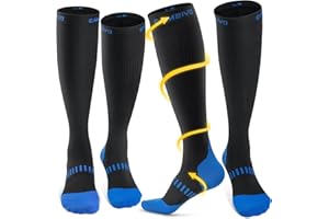 CAMBIVO Bas de Contention Femme Homme 2 Paires, Chaussettes de Contention 20-30mmHg, Chaussettes Hautes Compression pour Circulation Sanguine, Voyage Avion, Sport, Jogging, Grossesse, Infirmiere