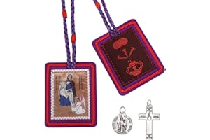 TALPGOD Purple Escapularios Catolicos Catholic Scapular Marie Julie Jahenny of Benediction with Protection Cross of Forgiveness and Medal of Our Mother of Good Guard, Wool, 1 Piece