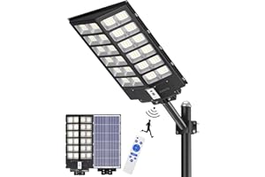 Gefolly SL-9800W Lampione Solare LED Esterno, 860000LM Faro Stradale con Pannello Solari con Sensore di Movimento, 6500K IP67 Impermeabile Faretti LED Esterno Solare per Giardino Sentieri