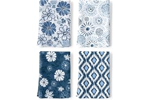 Arquiel blå blommor boho diskhanddukar 100 % bomull set om 48 x 70 cm