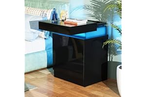 ‎LVHCMFOHM Lvhcmfohm Nachttisch Schwarz mit Led Licht, Nachttische, Nachtschrank mit 3 Schubladen und 16 Farben Beleuchtung (45x35x61cm)