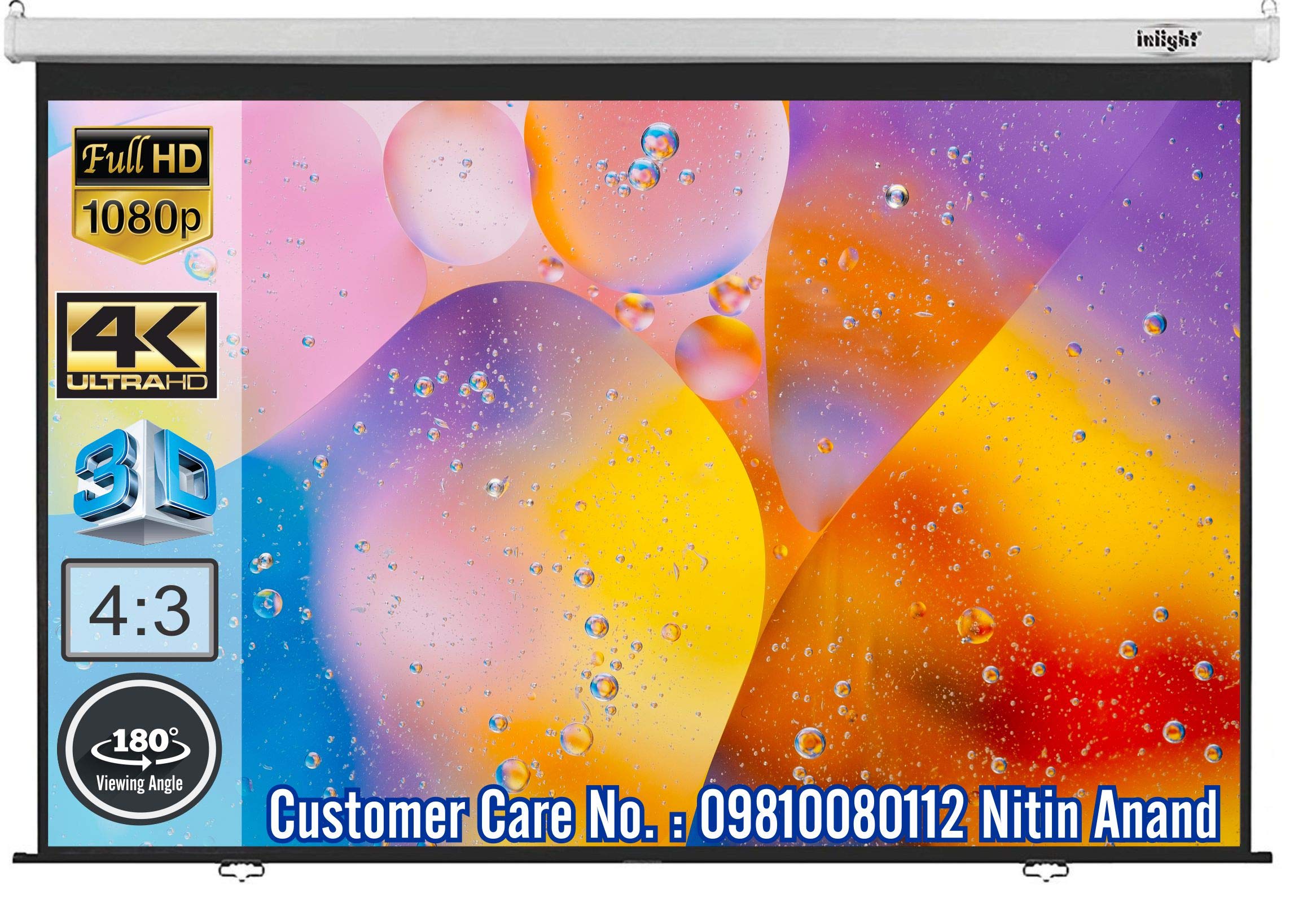 Inlight Wall Type Pull Down Spring Action Projector Screen, Size: - 6 Ft. x 4 Ft. 4:3 Ratio Picture Format, 84 Inches Diagonal, With Ultra HD-3D-4K Ready Technology, No Autolock/Instalock Mechanism(White)