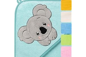 Morgenstern Asciugamano da Bagno Neonati Bambini Cappuccio Bambini 100% Cotone Spugna 100 x 100 cm Turchese Koala