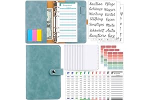 KIHONI Budget Planner - Agenda finanziaria, formato A6, con 12 tasche A6, 12 fogli di bilancio tedeschi, adesivi per etichette, in pelle di marmo, per viaggi e regali (verde)