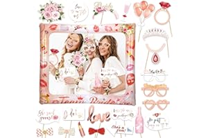 HOWAF 23pcs Rose Gold Hen Party Photo Booth Props - Giant Inflatable Team Bride Selfie Frame & Hen Night Do Party Games Accessories