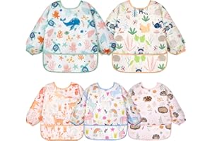 Lictin Bavoirs Manches Longues 5PCS Etanches Blouse Peinture Enfant Tablier d'Alimentation Multicolore 0-2ans