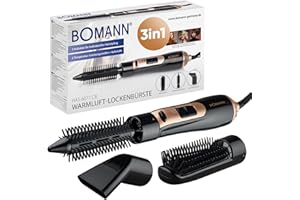 Bomann HAS 6077 CB Brosse à air chaud, 3 embouts, pour toutes les longueurs de cheveux, brosse à sèche-cheveux avec réglage froid pour Style-Fix, 2 niveaux, sèche-cheveux à brosse ronde, coiffeuse