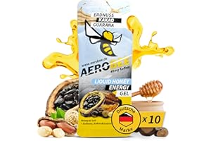 ‎AEROBEE AEROBEE Energy Liquid Gel - Erdnuss, Kakao & Guarana 10x26g [100% Natürliches Energie Gel Honig] richtig leckeres Sportgel Ausdauersport, Energy Gel Laufen, Power Gel Sport, Kohlenhydrate Gel
