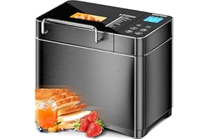 KEEPEEZ 710W Convection Bread Maker-Dual Heaters, 17-in-1 Stainless Steel Bread Machine with Auto Nut Dispenser, Ceramic Pan, Touch Panel, 3 Loaf Sizes 3 Crust Colors, 53 Recipes,Gluten-Free,Sourdough