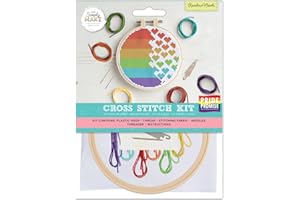 Simply MAKE Cross Stitch Kit Rainbow Hearts Design, Kids & Adults, Hoop, Embroidery Thread, Adult Crafts, Beginners Craft Kit
