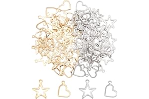 UNICRAFTALE 80 pz 2 Colori Ciondoli A Cuore Ciondoli A Stella 304 Ciondoli A Stella Cava/Cuore In Acciaio Inox Ciondoli per Creazione di Gioielli Ciondoli con Foro Da 1-1.4 mm Ciondoli Pendenti