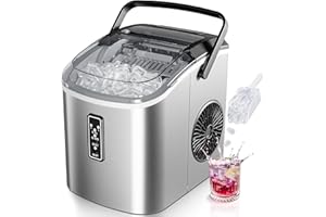 EUHOMY Macchina per cubetti di ghiaccio piccola, 9 cubi in 6 minuti, pronta da 12 kg, autopulente, macchina per il ghiaccio portatile con maniglia, cestino e pala, 2 misure di cubetti di ghiaccio per