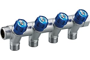 Colector macho-hembra 3/4 con grifería azul y 4 salidas macho 1/2 | Latón | Conexión segura y duradera | Ideal para fontanería | Fácil instalación y ajuste preciso | QUICK PLOMBERIE
