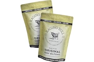 Raging Bull 500g Original Biltong Pack - 2 x 250g Pack - High Protein Snacks - Grass Fed Beef Biltong - Low Carb Keto Snacks - MSG Free Carnivore Snacks - Natural Meat Low Calorie Snacks