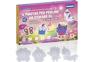 Smowo® Piastre di perline da stiro, 10 mm, motivo mondo fatato, set di 4 piastre a incastro e modelli, motivo: unicorno, principessa, farfalla, cupcake, grandi piastre per penne per bambini a partire