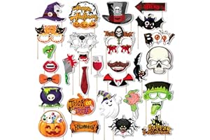 WOFEU Halloween Photo Booth Props Kit, 30 Pieces DIY Vintage Scary Party Supplies with Vampire Skull Witch Photography Decoration Kit for Halloween party Kids Adults Accessories