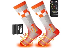 ORSHINAL Beheizbare Socken, 2023 neueste 6000 mAh Extra großer Akku Wiederaufladbare Beheizte Socken, mit APP-Steuerung, Ring-Heizsocken aus Kohlefaser bis 70℃, Geeignet für Outdoor-Aktivitäten im Winter