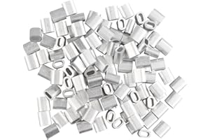 Futheda 100 pcs Aluminum Crimping Loop Sleeve Clips Oval Shaped for 2.0mm Cable Wire Rope Silver Tone