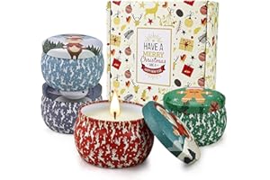 YMING 4 Stück Weihnachtsduftkerzen, Aromatherapie-Kerzen aus natürlichem Sojawachs, Geschenkset für Weihnachten, niedliche Deko-Kerzen, 5,65 oz Duftkerzen