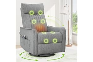 sisolos Recliner Armchairs 3-In-1 Recliner sofa with Massage & Heat, 360° Swivel Rocking Chair with Padded Cushion, Armchair for Living Room with Adjustable Leg Rest and Reclining Functions