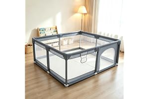 Babylekhage för småbarn, 150 × 180 × 68 cm säkerhetslekgaller med ventilerande nättyg, stabilt inomhuslekstaket för spädbarn