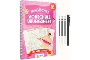 Edubini Magische Vorschule Übungshefte ab 5 Jahren für Junge & Mädchen - [HEFTE + STIFT] - Wiederverwendbare Schreiblernhefte für Vorschule - Zeichnen lernen