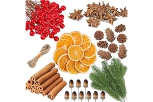 YUNSTK 238 Pcs Christmas Wreath Making Supplies, Dried Orange Slices and Cinnamon Sticks, Star Anise, Artificial Berries Acorns Pine Branches Kit, Wreath Accessories Floral for Xmas Craft Decorations
