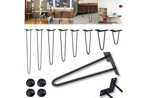 ‎XMTECH XMTECH 4er Set Hairpin Legs Tischbeine 15cm mit 2-Stange Bein Schwarz, Haarnadel Möbelfüße mit Bodenschoner und Schrauben, DIY Tischkufen Haarnadelbeine