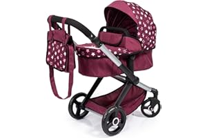 Bayer Design 17023AA Wózek dla lalek combi Xeo z torbą, regulacją wysokości, bordeaux, różowy