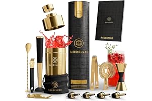 BarDeluxe® Juego de cócteles de 12 piezas, juego de barman, mezclador de cóctel, coctelera de 750 ml de acero inoxidable, juego de coctelera, set de cóctel de lujo