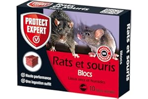 PROTECT EXPERT Anti Rats & Souris - Efficacité Radicale – lieux secs & humides – 10 Blocs extrudés Fluorescent – 300g - Prêt à l'emploi - Une Ingestion Suffit- Très Appétent FB300N