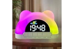 Seutgjie Despertador Infantil con Luz, Despertador Niña RGB 11 Colores Luz Musica Dormir Bebe Función Snooze Doble Alarma 12/24 Horas Regalos Navidad