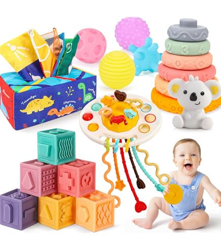 Jouet Montessori Wodovia - Tours Empilables 13 Pièces Avec Anneaux De Dentition - Apprentissage Couleurs Et Textures